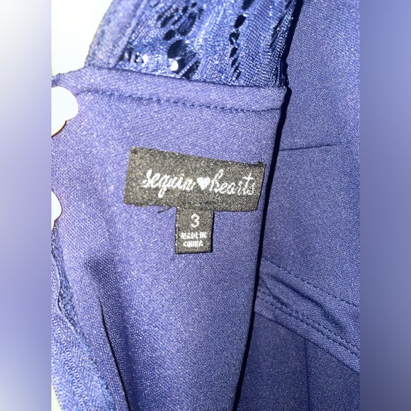 Sequin Hearts Junior Size 3 formal cocktail sequin long sleeve lace mini dress - Picture 7 of 10